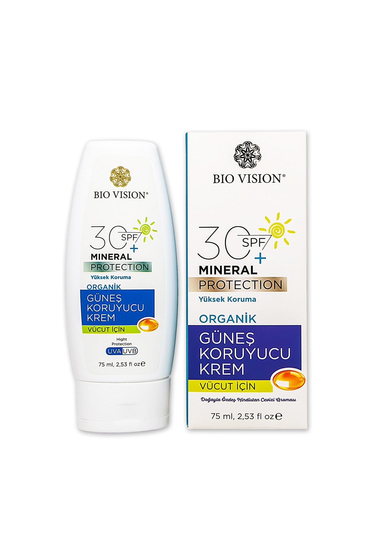 SPF 30+ Organik Vücut için Güneş Koruyucu Kremi 75 ml