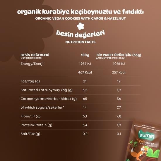 Organik Kurabiye Keçiboynuzlu Fındıklı - 55gr