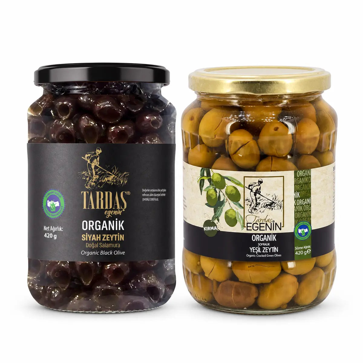 Tardaş Organik Siyah ve Yeşil Zeytin İkilisi – set içeriği