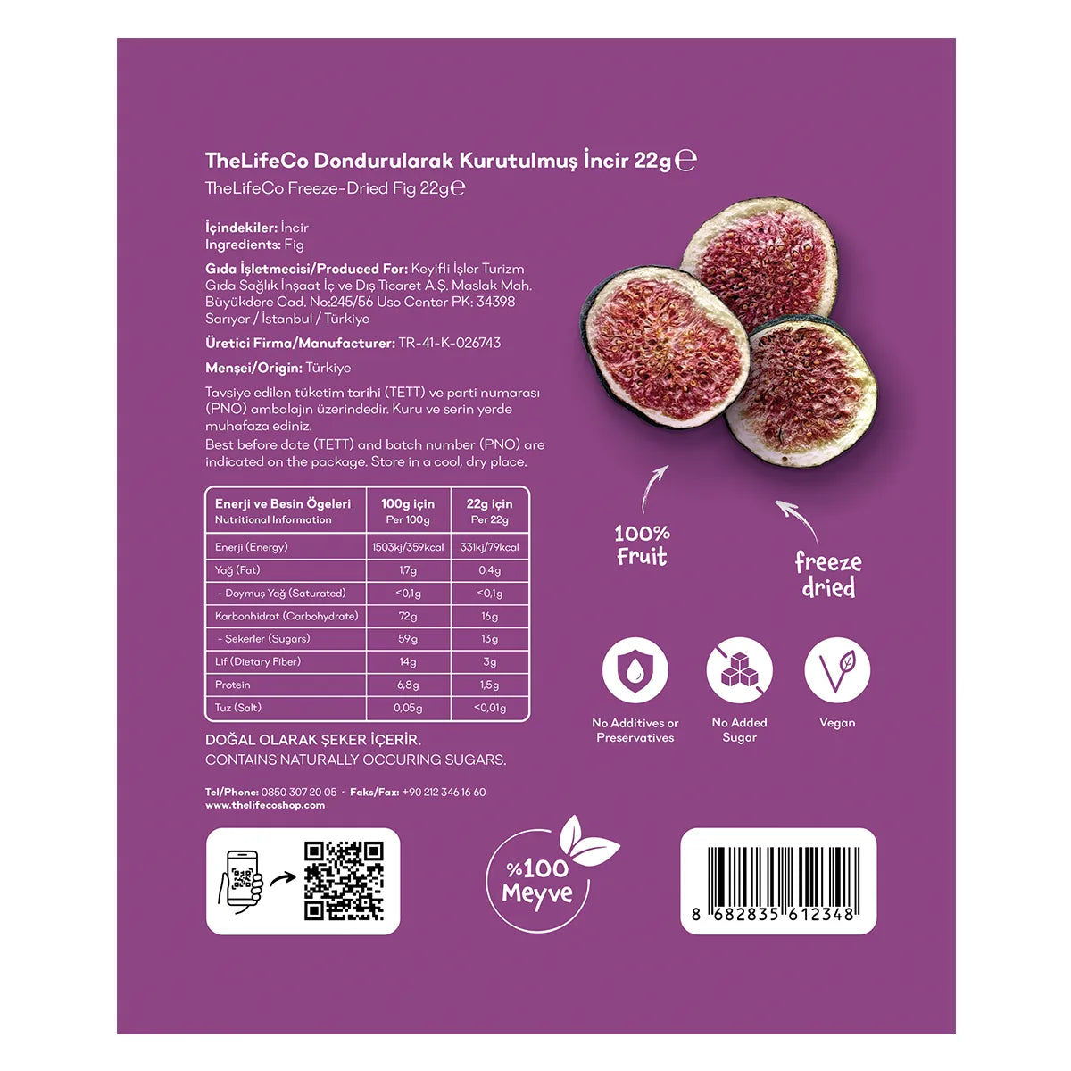 TheLifeCo Freeze Dried – Dondurularak Kurutulmuş İncir 22 g