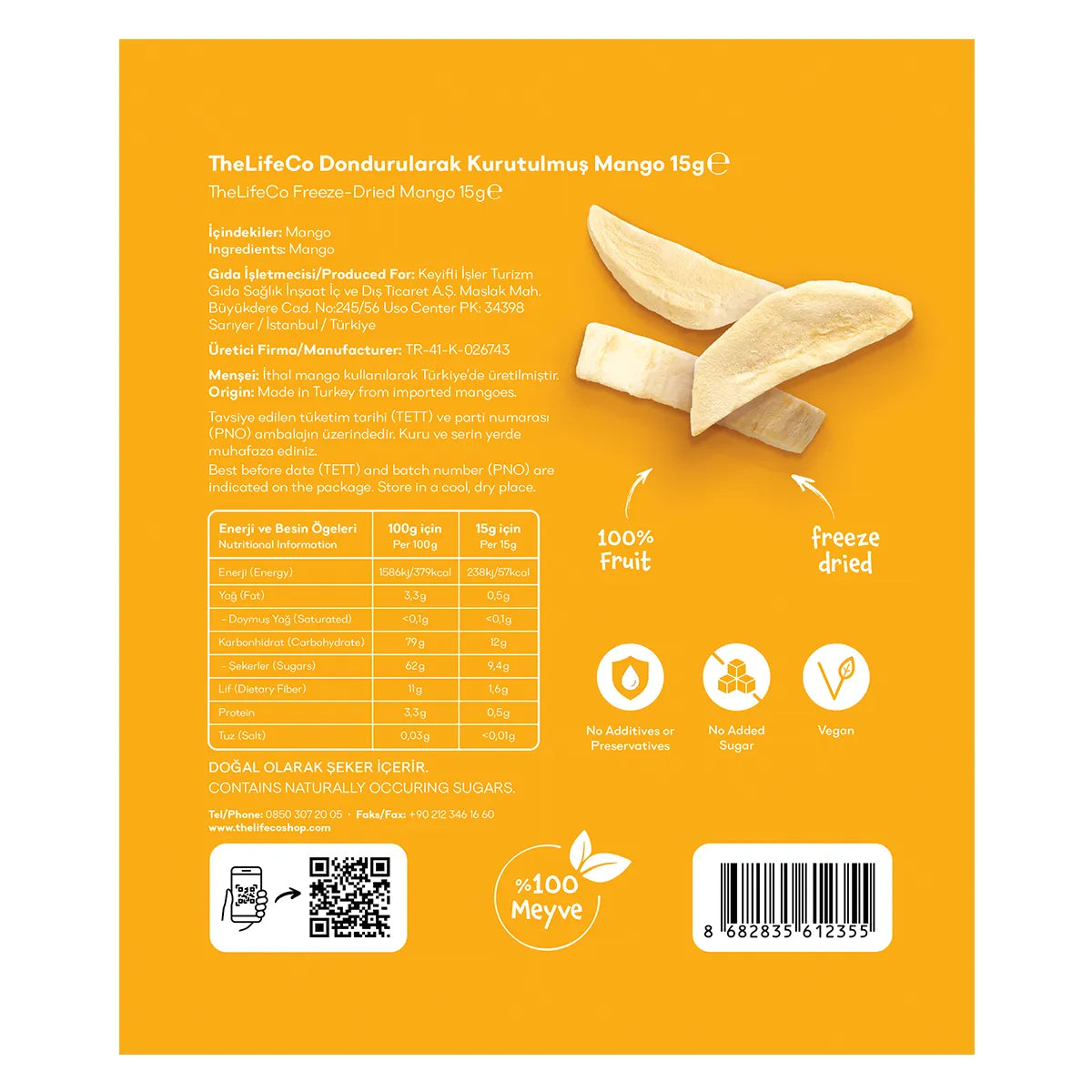TheLifeCo Freeze Dried – Dondurularak Kurutulmuş Mango 15 g