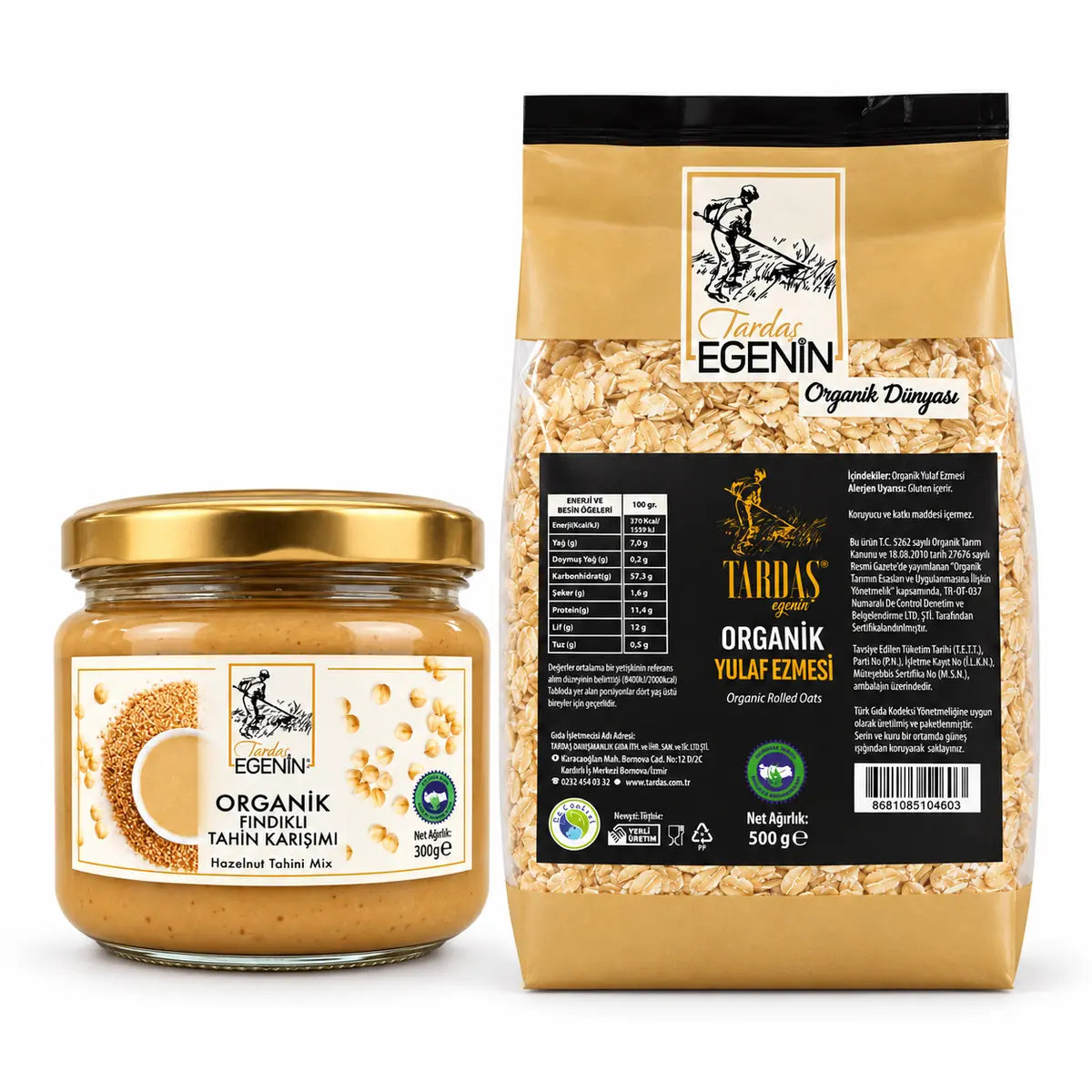 Tardaş Organik Fındıklı Tahin ve Yulaf Ezmesi Seti – set içeriği
