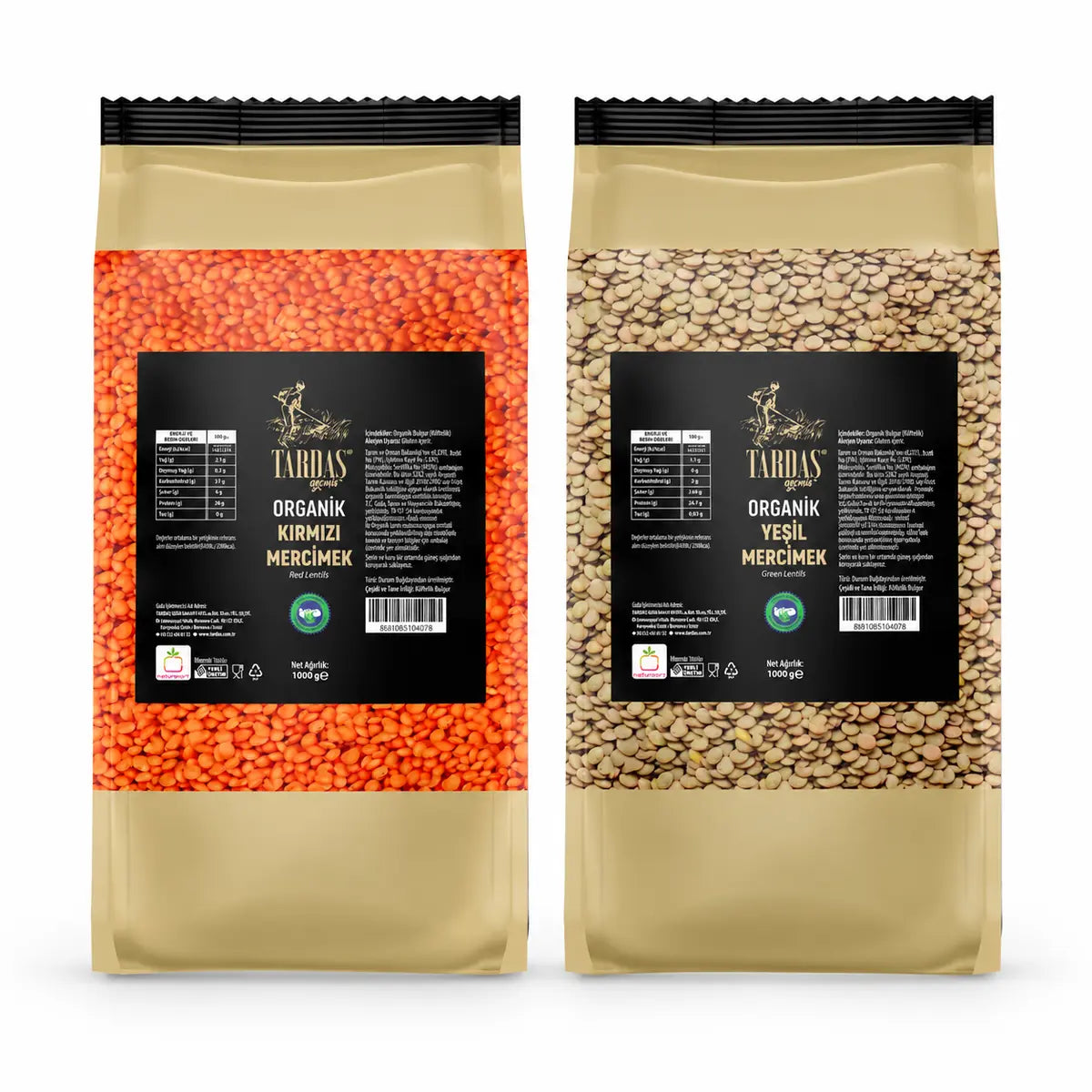 Tardaş Organik Kırmızı ve Yeşil Mercimek Seti 2 kg – set içeriği